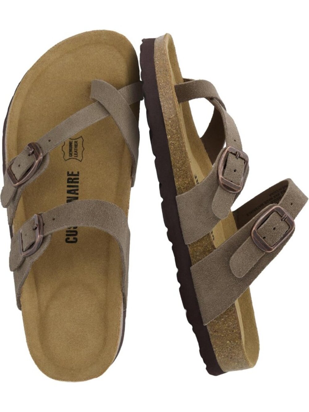 Comfortable Women's Genuine Leather Suede Sandals with Cork Footbed & Adjustable